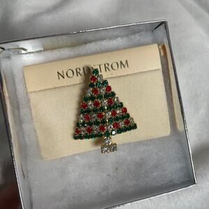 NORDSTROM NIB Christmas Pin Broach Jewlery Christmas Tree Holiday Green Gold